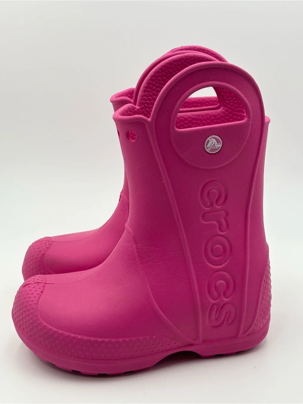 CROCS Kids Hot Pink Rain Boots with Hand-Hold Handles Size 9 Toddler